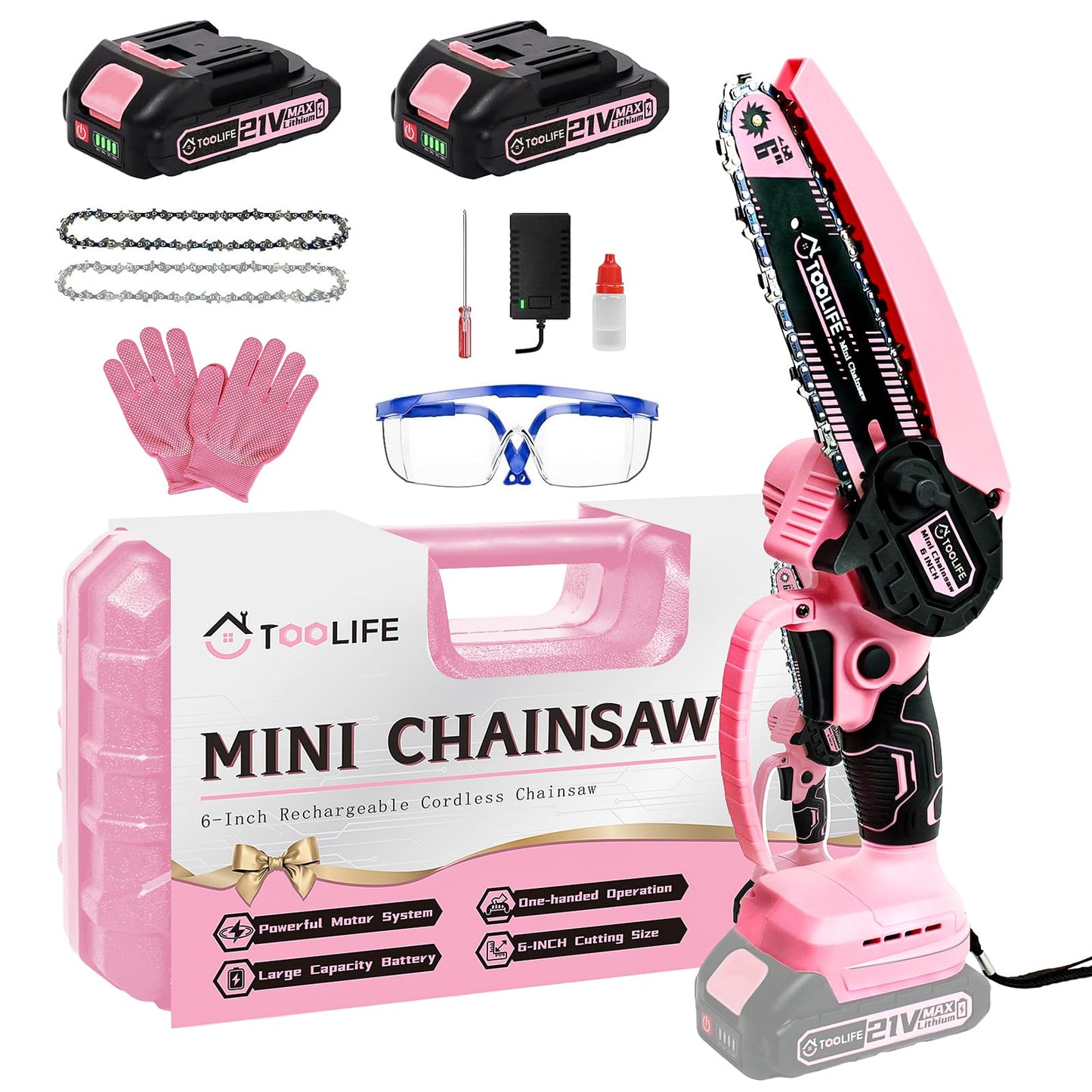 Mini Chainsaw Cordless 6 Inch-Pink