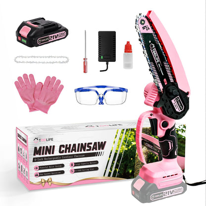 Mini Chainsaw Cordless 6 Inch-Pink