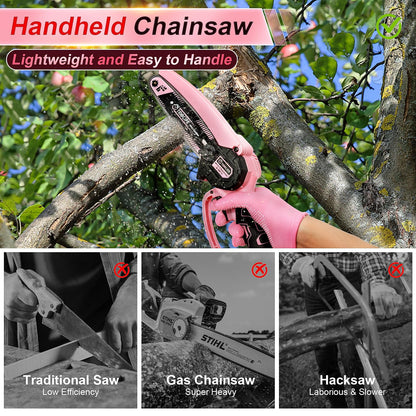 Mini Chainsaw Cordless 6 Inch-Pink