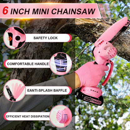 Mini Chainsaw Cordless 6 Inch-Pink