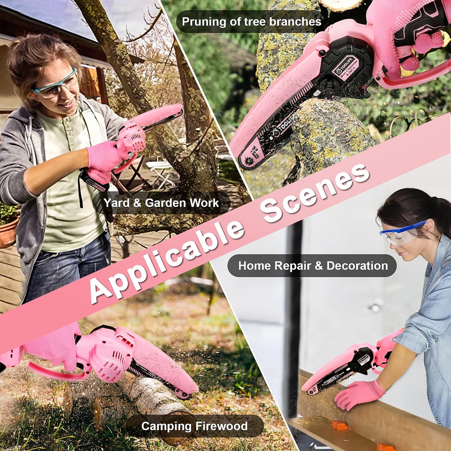 Mini Chainsaw Cordless 6 Inch-Pink