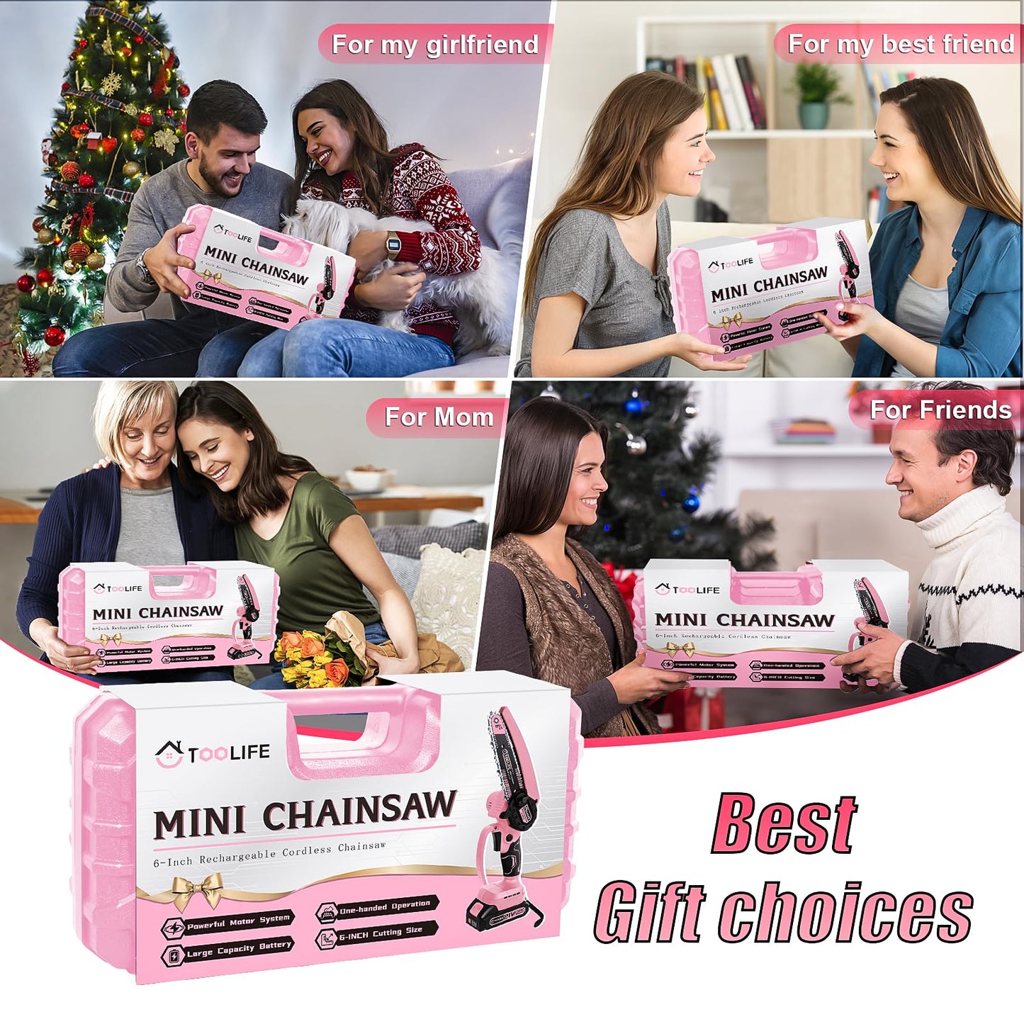 Mini Chainsaw Cordless 6 Inch-Pink