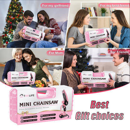 Mini Chainsaw Cordless 6 Inch-Pink