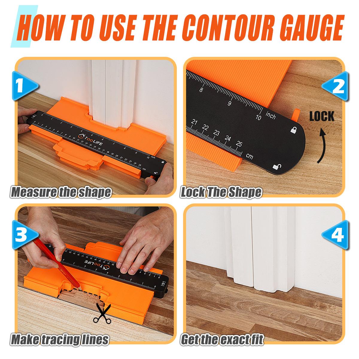 Contour Gauge Profile Tool 2 Sizes, Gifts for Men Dad Husband Grandpa, Shape Duplicator Tools for Flooring-DIY Woodworking, Construction, Carpentry, Anniversary Birthday ideas for Him, Cool Gadgets - TOOLIFE